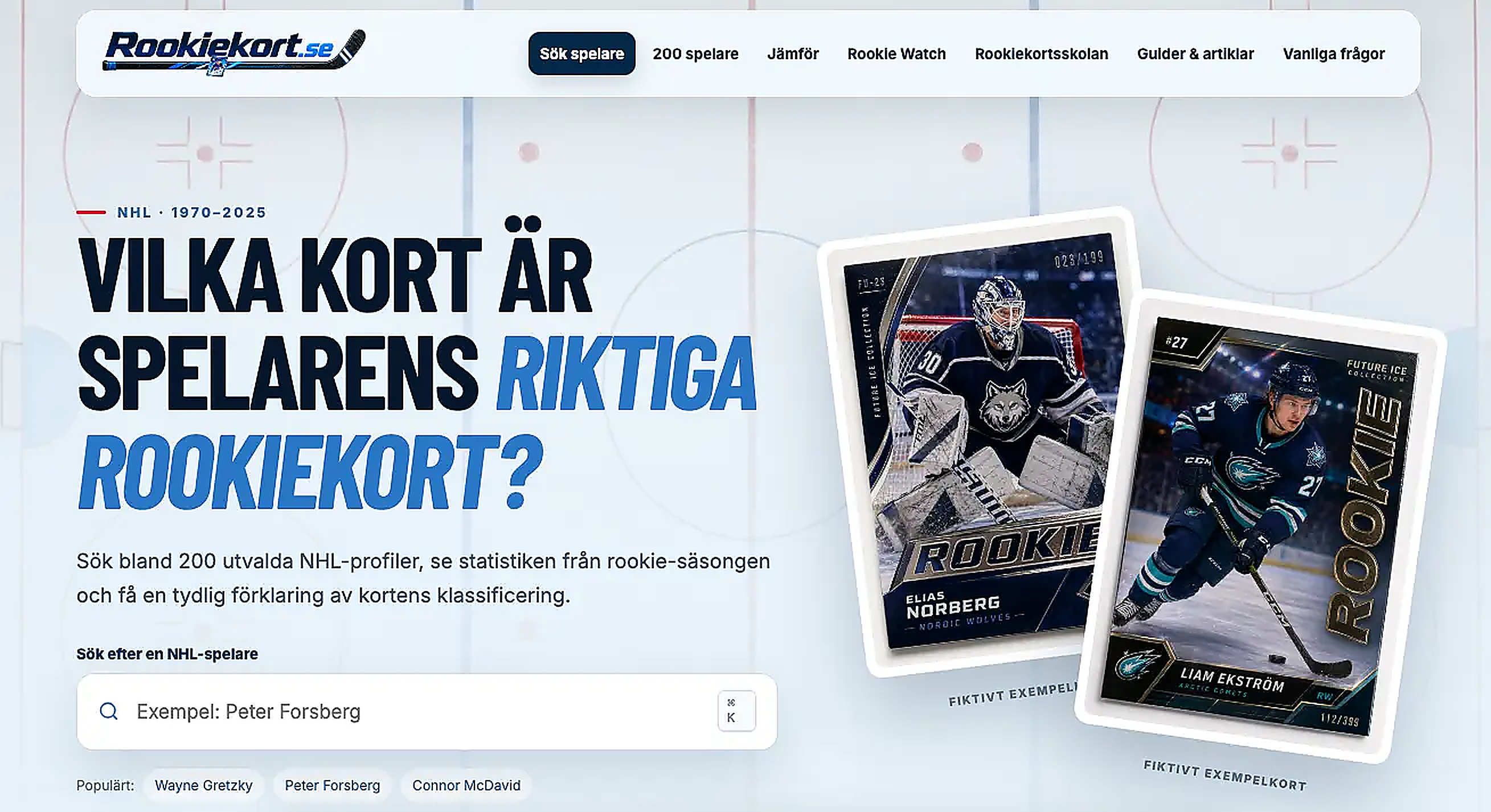 Startsidan på Rookiekort.se