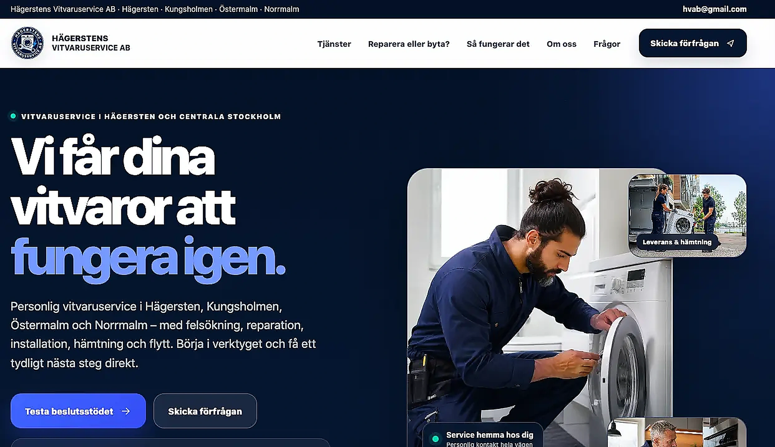 Startsidan på VVService.se